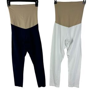 Motherhood Maternity Stretch Pants LOT 2 Size Large White & Navy Blue
